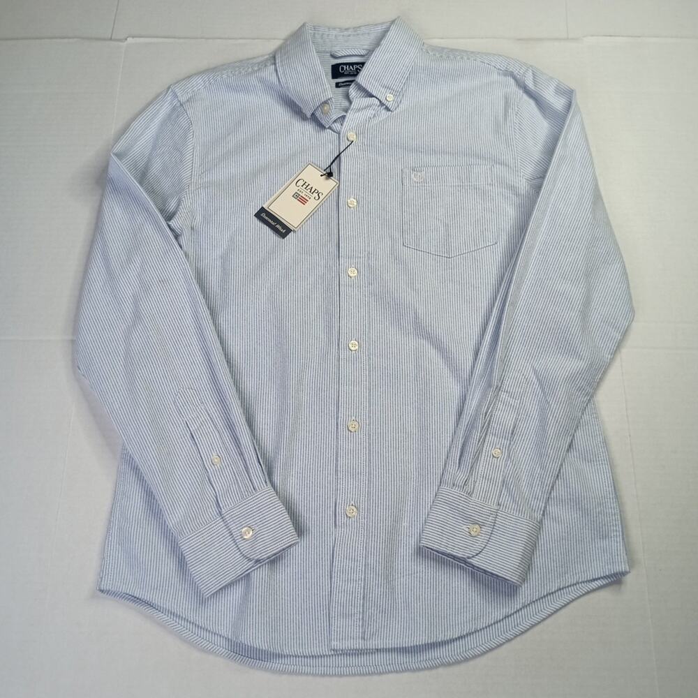 Chaps Seacoast Oxford‎ Woven Shirt Men's M Blue White Striped